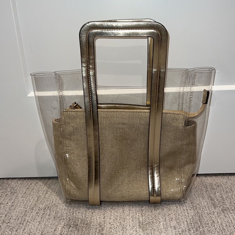 Saks Fifth Avenue Clear Mini Bag w/ Gold Insert